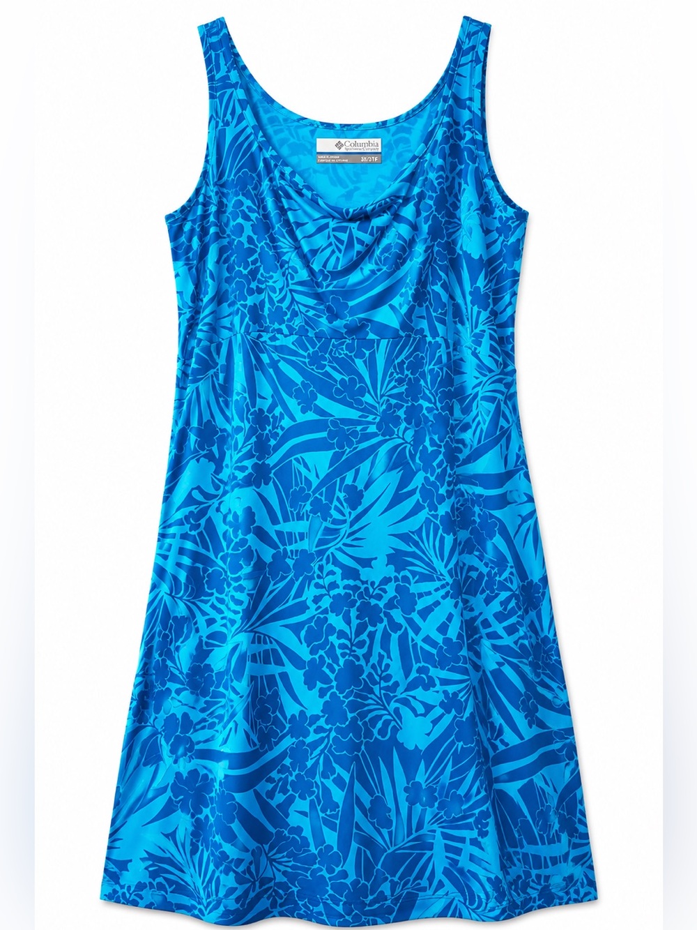 Columbia Bright Blue Aqua Tropical Floral Tank Dress 3X